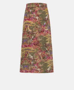 Gonna Olla In Crepe De Chine - Oliva Multicolor
