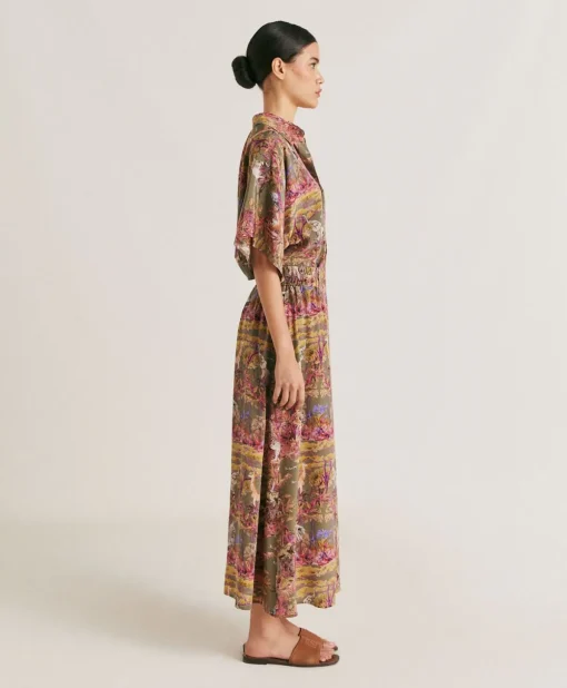 Gonna Olla In Crepe De Chine - Oliva Multicolor