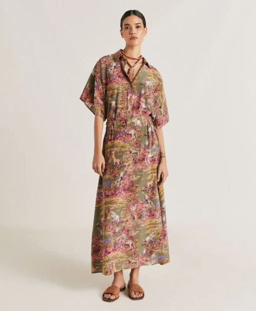 Gonna Olla In Crepe De Chine - Oliva Multicolor