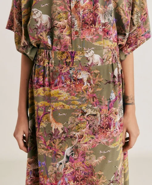 Gonna Olla In Crepe De Chine - Oliva Multicolor