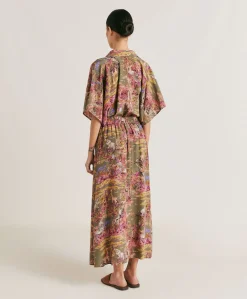Gonna Olla In Crepe De Chine - Oliva Multicolor
