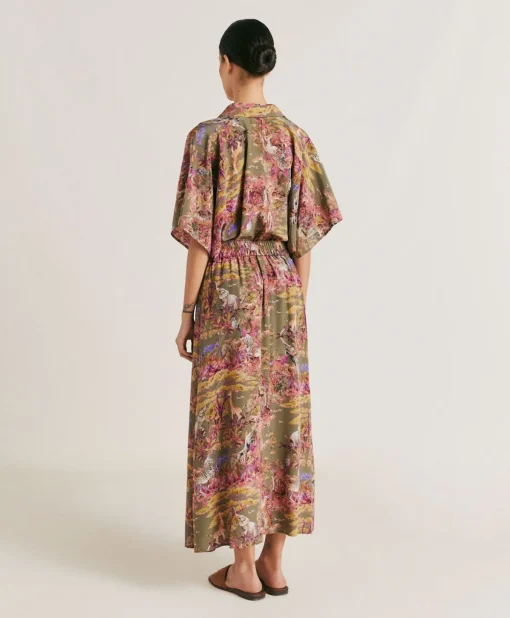 Gonna Olla In Crepe De Chine - Oliva Multicolor