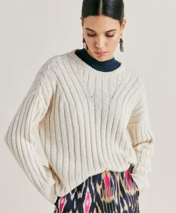 Maglia Baumette Con Mix Di Punti - Panna