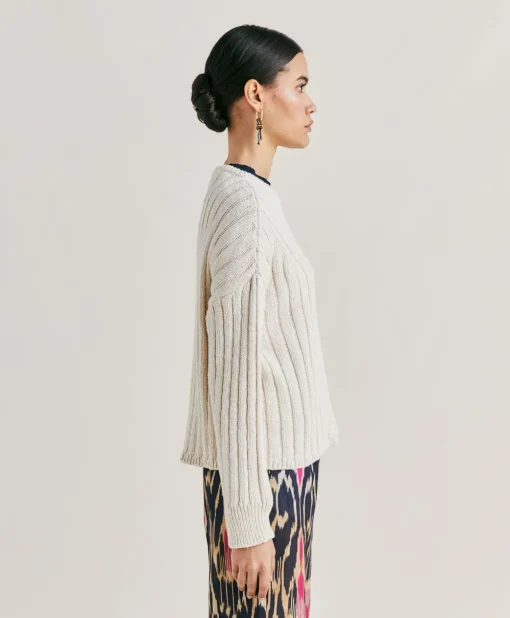 Maglia Baumette Con Mix Di Punti - Panna