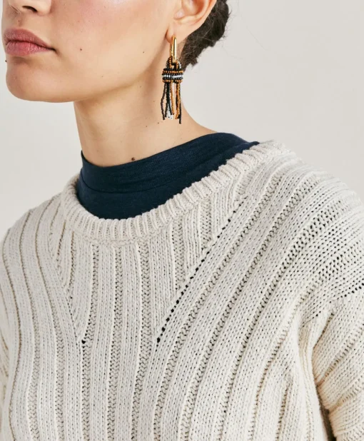 Maglia Baumette Con Mix Di Punti - Panna
