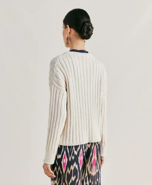 Maglia Baumette Con Mix Di Punti - Panna
