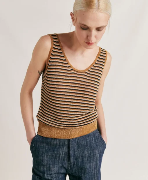 Maglia Liccia Perlata A Righe - Multicolor