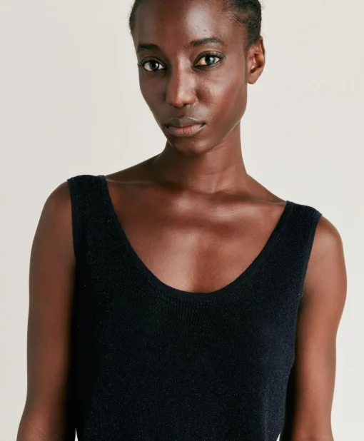Maglia Liccia Perlata Lurex - Blu Notte