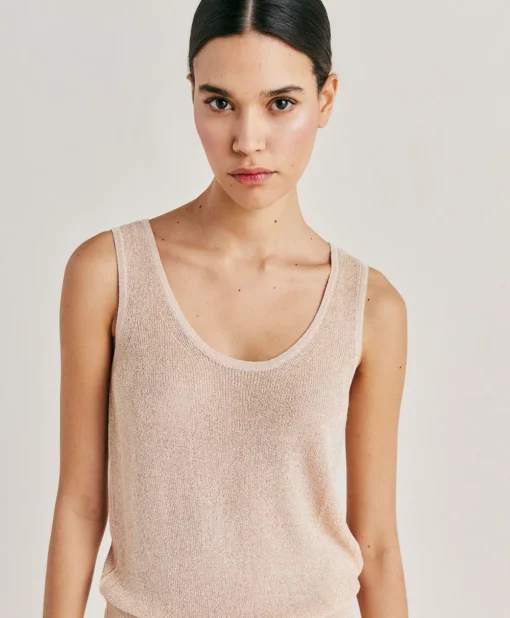 Maglia Liccia Perlata Lurex - Cipria