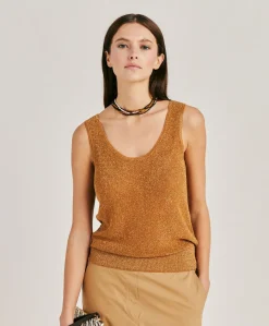 Maglia Liccia Perlata Lurex - Caramello