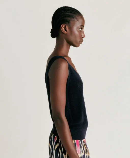 Maglia Liccia Perlata Lurex - Blu Notte