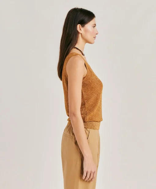 Maglia Liccia Perlata Lurex - Caramello
