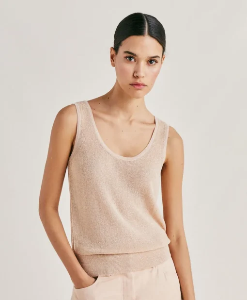Maglia Liccia Perlata Lurex - Cipria