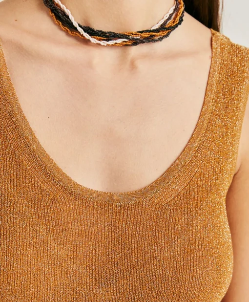 Maglia Liccia Perlata Lurex - Caramello