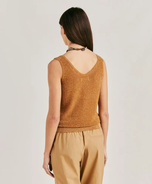 Maglia Liccia Perlata Lurex - Caramello