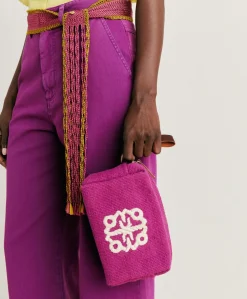 Make Up Bag Pira In Canvas Con Ricamo - Ciclamino