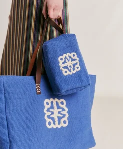 Make Up Bag Pira In Canvas Con Ricamo - Bluette