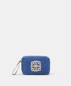 Make Up Bag Pira In Canvas Con Ricamo - Bluette
