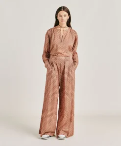 Pantaloni Aspen In Voile Cotone Stampato - Corallo