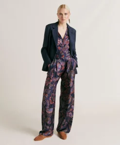 Pantaloni Austin In Twill Di Seta - Blu Notte Multicolor