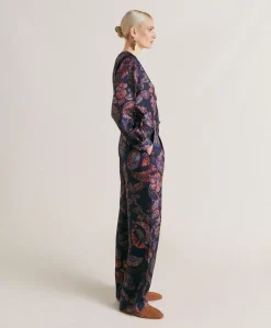 Pantaloni Austin In Twill Di Seta - Blu Notte Multicolor