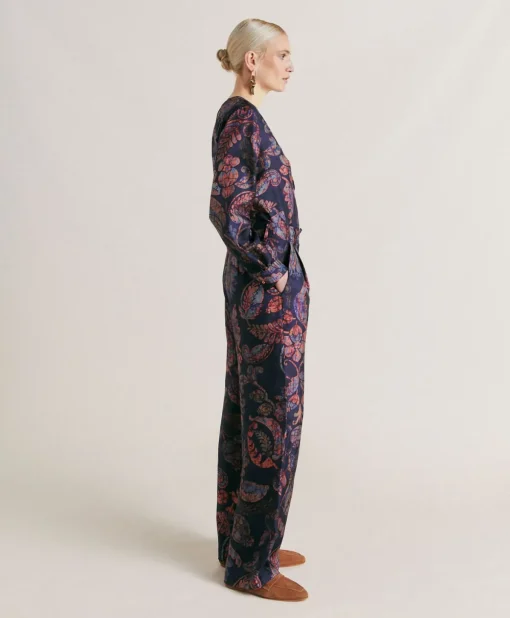 Pantaloni Austin In Twill Di Seta - Blu Notte Multicolor