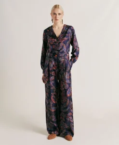 Pantaloni Austin In Twill Di Seta - Blu Notte Multicolor