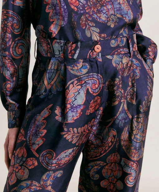 Pantaloni Austin In Twill Di Seta - Blu Notte Multicolor