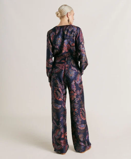 Pantaloni Austin In Twill Di Seta - Blu Notte Multicolor