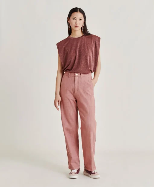 Pantaloni Fucsia Bis In Denim - Rosa Antico