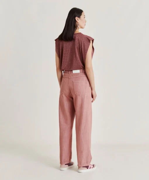 Pantaloni Fucsia Bis In Denim - Rosa Antico