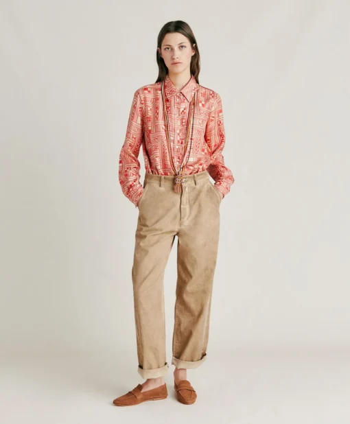 Pantaloni Fucsia Bis In Gabardina - Sabbia