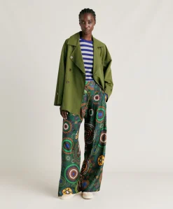 Pantaloni Lanzarote In Haboutai Di Seta - Verdone Multicolor