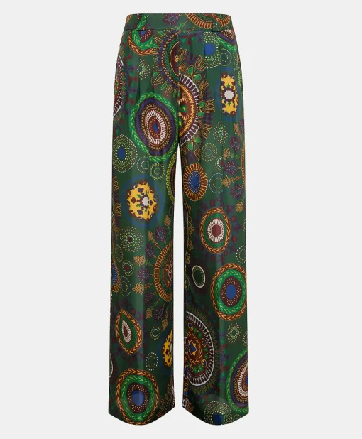 Pantaloni Lanzarote In Haboutai Di Seta - Verdone Multicolor