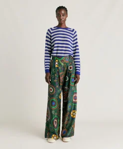 Pantaloni Lanzarote In Haboutai Di Seta - Verdone Multicolor