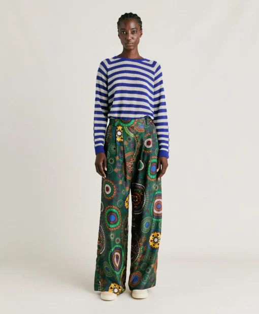 Pantaloni Lanzarote In Haboutai Di Seta - Verdone Multicolor