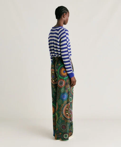 Pantaloni Lanzarote In Haboutai Di Seta - Verdone Multicolor