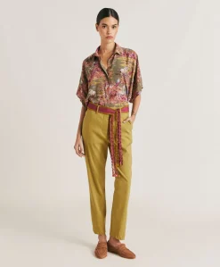 Pantaloni Lyon In Lino Cotone - Avocado