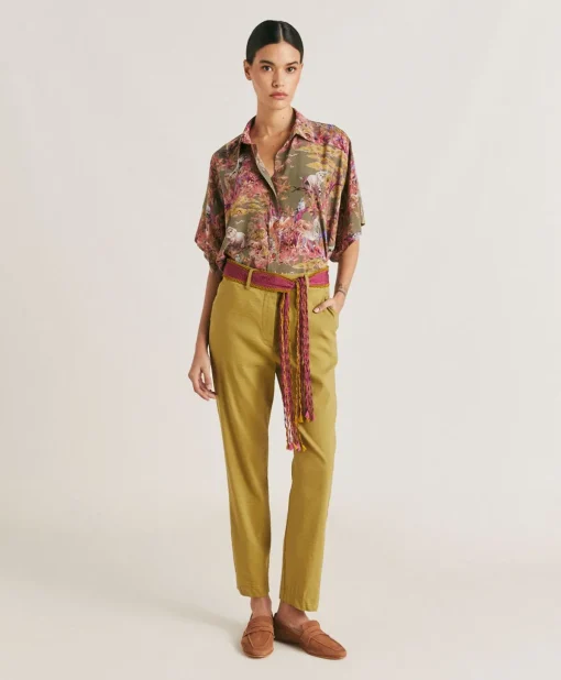 Pantaloni Lyon In Lino Cotone - Avocado