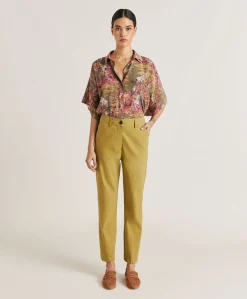 Pantaloni Lyon In Lino Cotone - Avocado