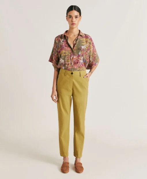 Pantaloni Lyon In Lino Cotone - Avocado