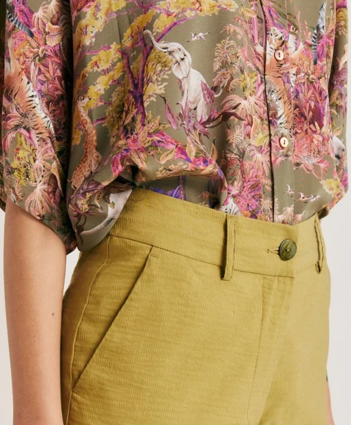 Pantaloni Lyon In Lino Cotone - Avocado