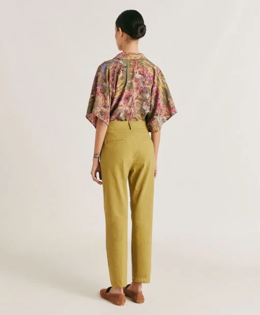 Pantaloni Lyon In Lino Cotone - Avocado