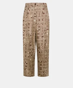 Pantaloni Magnisi In Twill Di Seta - Beige/ Tabacco