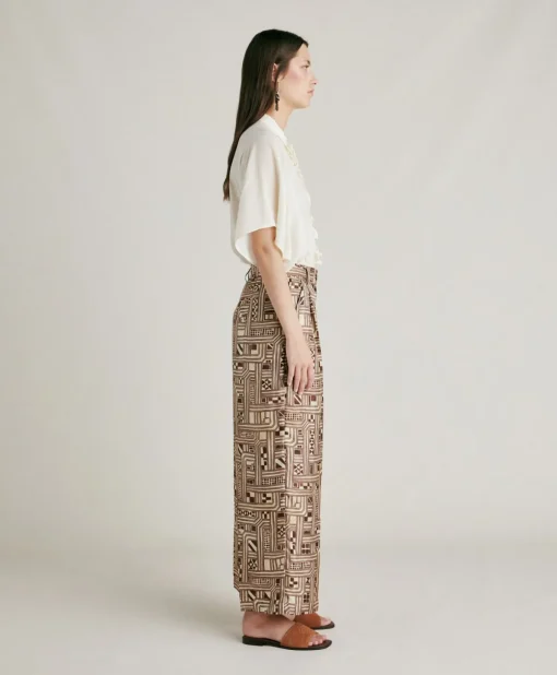 Pantaloni Magnisi In Twill Di Seta - Beige/ Tabacco