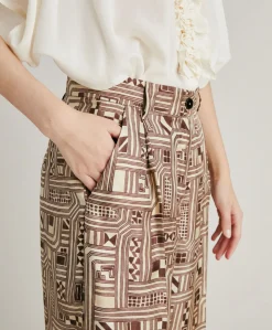 Pantaloni Magnisi In Twill Di Seta - Beige/ Tabacco