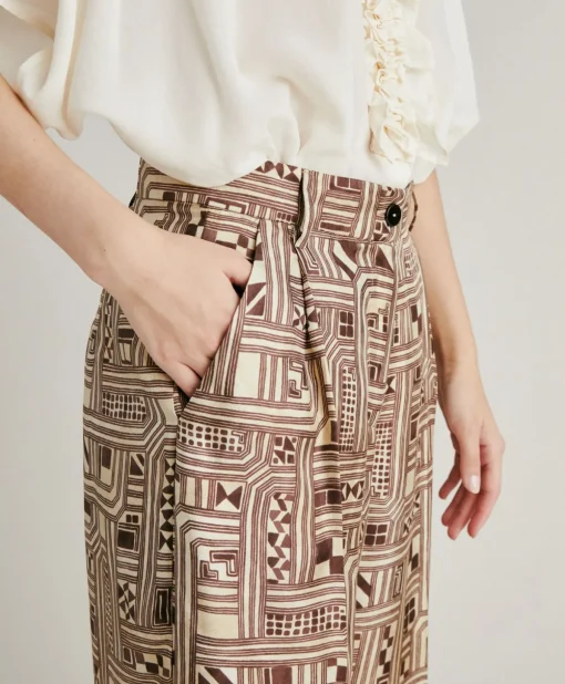 Pantaloni Magnisi In Twill Di Seta - Beige/ Tabacco