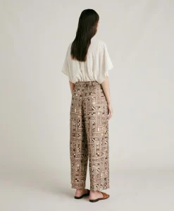 Pantaloni Magnisi In Twill Di Seta - Beige/ Tabacco