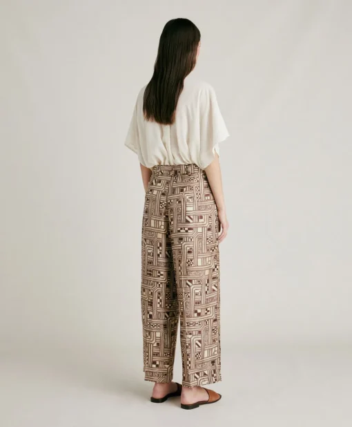 Pantaloni Magnisi In Twill Di Seta - Beige/ Tabacco