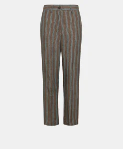 Pantaloni Matthieu In Lino A Righe - Marrone/Acqua